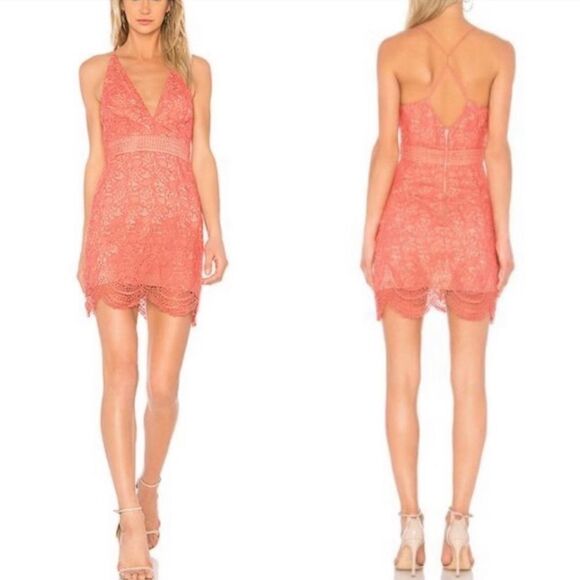 NWT Stylestalker Amelie Crochet Overlay Mini Dress in Melon Xsmall - Picture 1 of 12